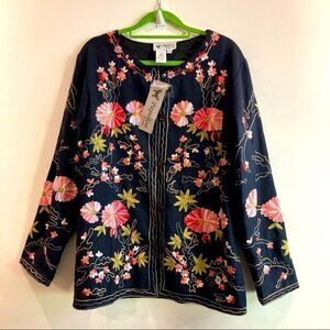 PAPILLON Sz M  Embroidered Lined Floral Made in India Jacket NEW WITH TAG